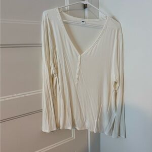 Old Navy Cream Button Down V-Neck Top